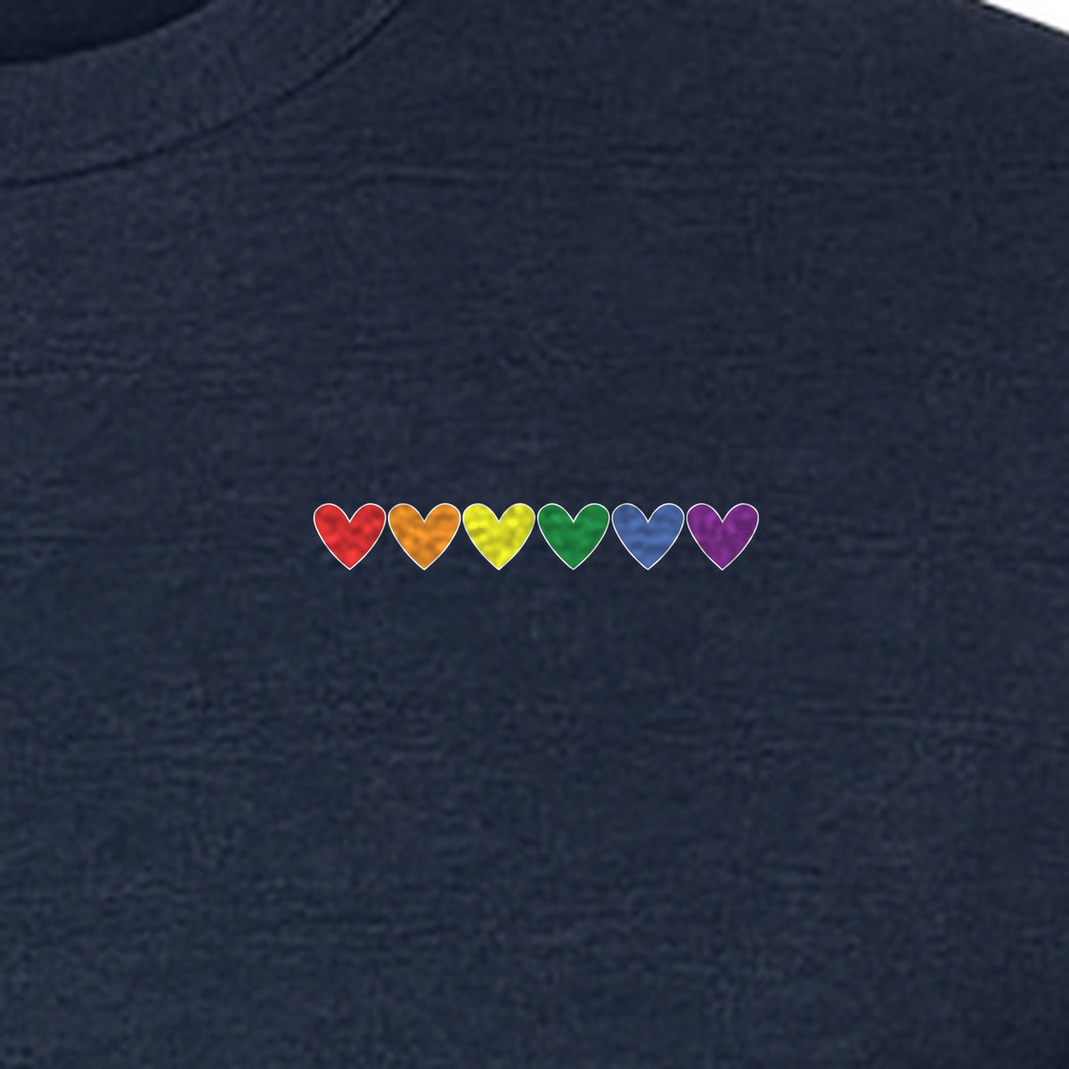 Pride T-Shirt, Small Rainbow Heart Row Left Chest Design for LGBTQ Support and Allies