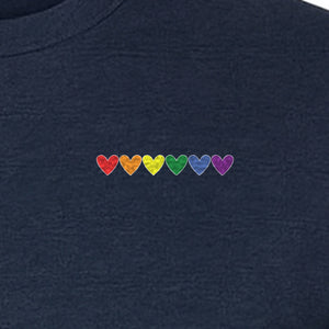Pride T-Shirt, Small Rainbow Heart Row Left Chest Design for LGBTQ Support and Allies