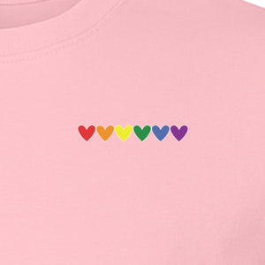 Pride T-Shirt, Small Rainbow Heart Row Left Chest Design for LGBTQ Support and Allies