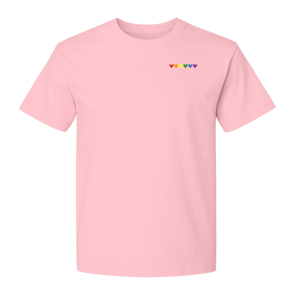 Pride T-Shirt, Small Rainbow Heart Row Left Chest Design for LGBTQ Support and Allies