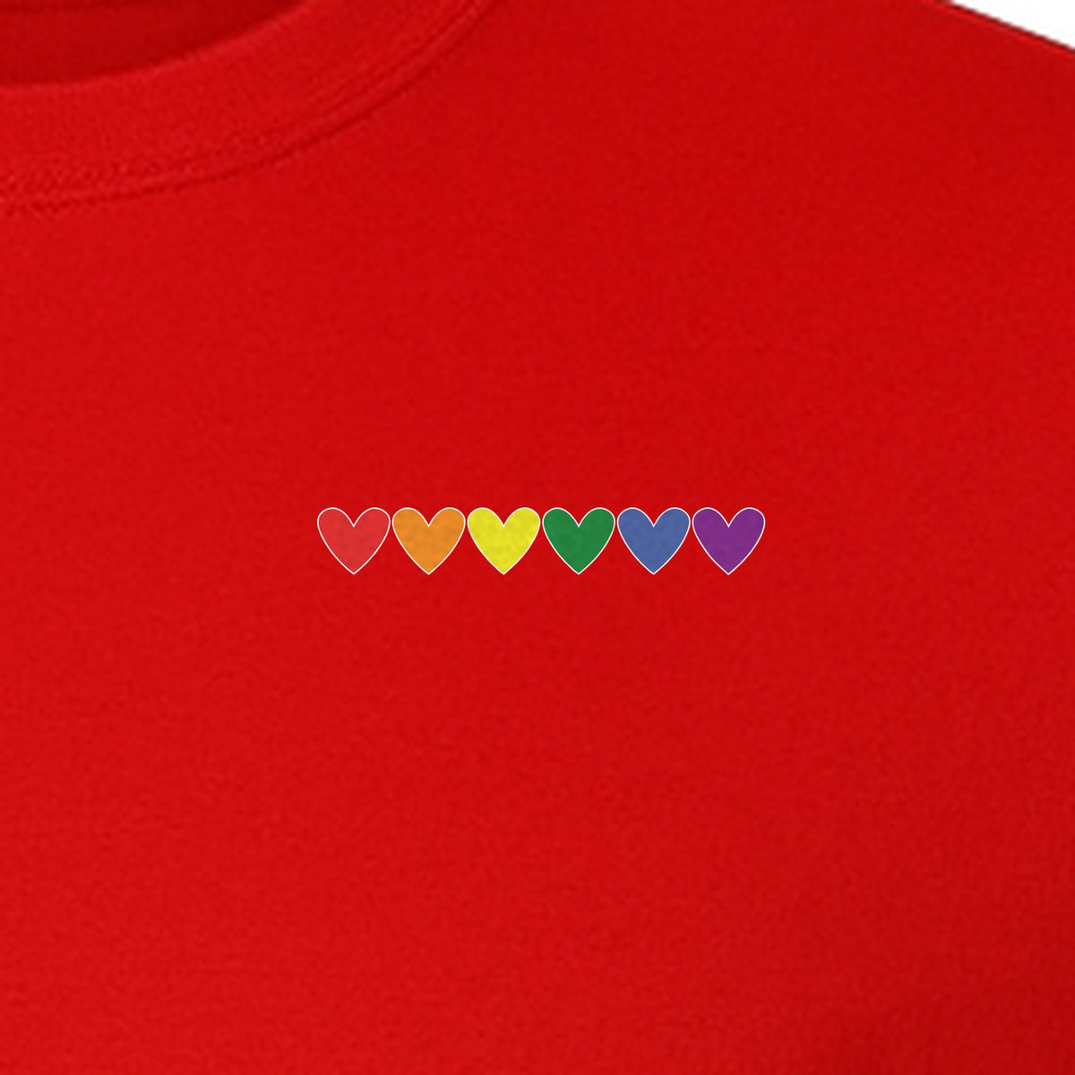 Pride T-Shirt, Small Rainbow Heart Row Left Chest Design for LGBTQ Support and Allies
