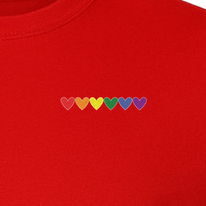 Pride T-Shirt, Small Rainbow Heart Row Left Chest Design for LGBTQ Support and Allies
