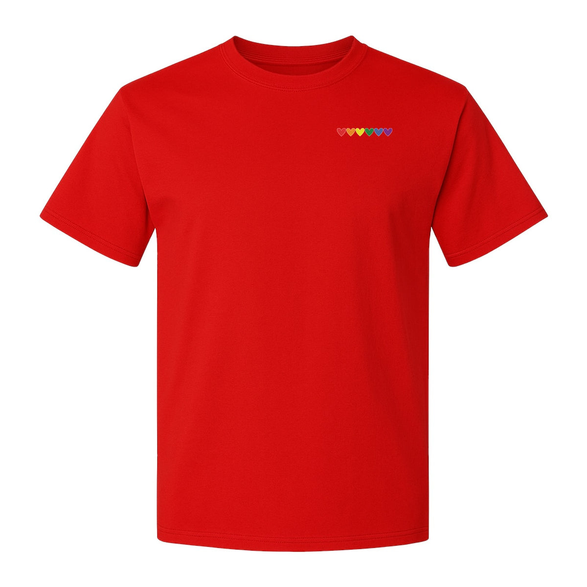 Pride T-Shirt, Small Rainbow Heart Row Left Chest Design for LGBTQ Support and Allies