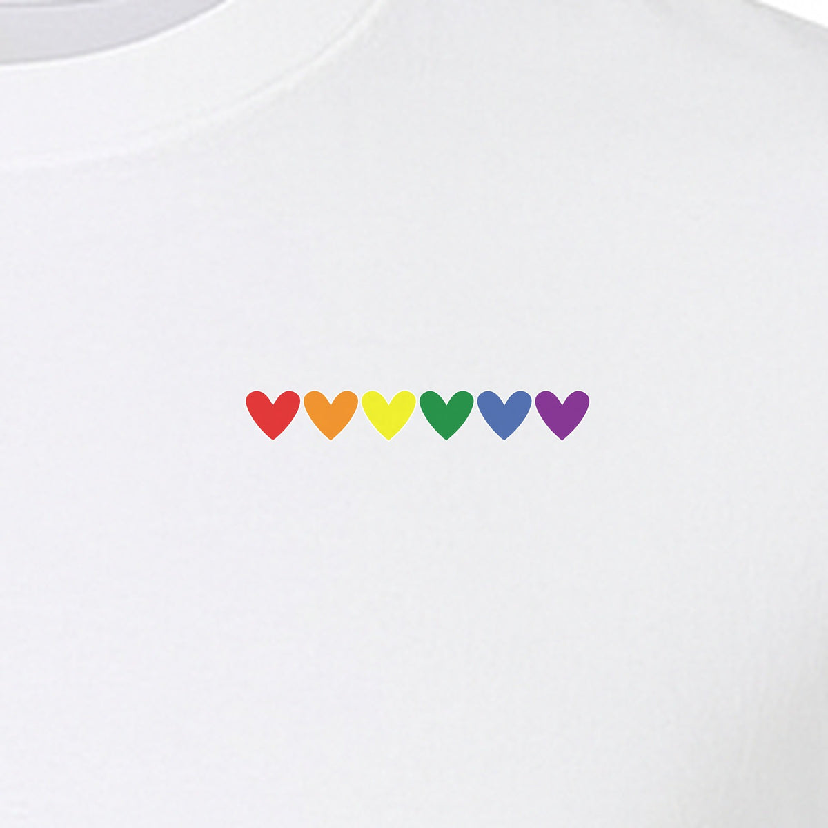 Pride T-Shirt, Small Rainbow Heart Row Left Chest Design for LGBTQ Support and Allies