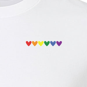 Pride T-Shirt, Small Rainbow Heart Row Left Chest Design for LGBTQ Support and Allies