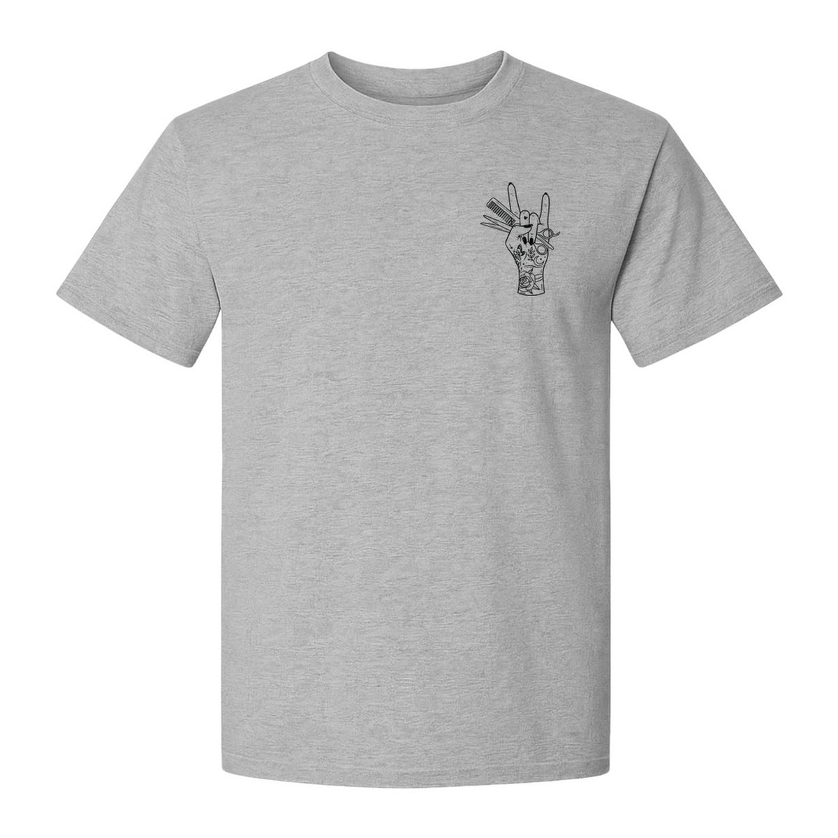 Hairstylist T-Shirt, Rock On Hand and Hair Tools Graphic for Hairdressers and Salon Pros