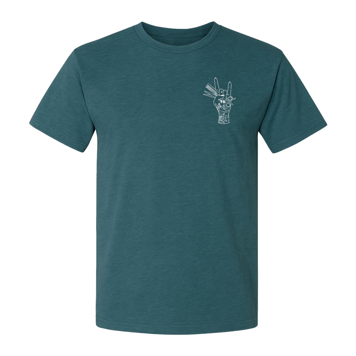 Hairstylist T-Shirt, Rock On Hand and Hair Tools Graphic for Hairdressers and Salon Pros