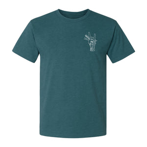 Hairstylist T-Shirt, Rock On Hand and Hair Tools Graphic for Hairdressers and Salon Pros