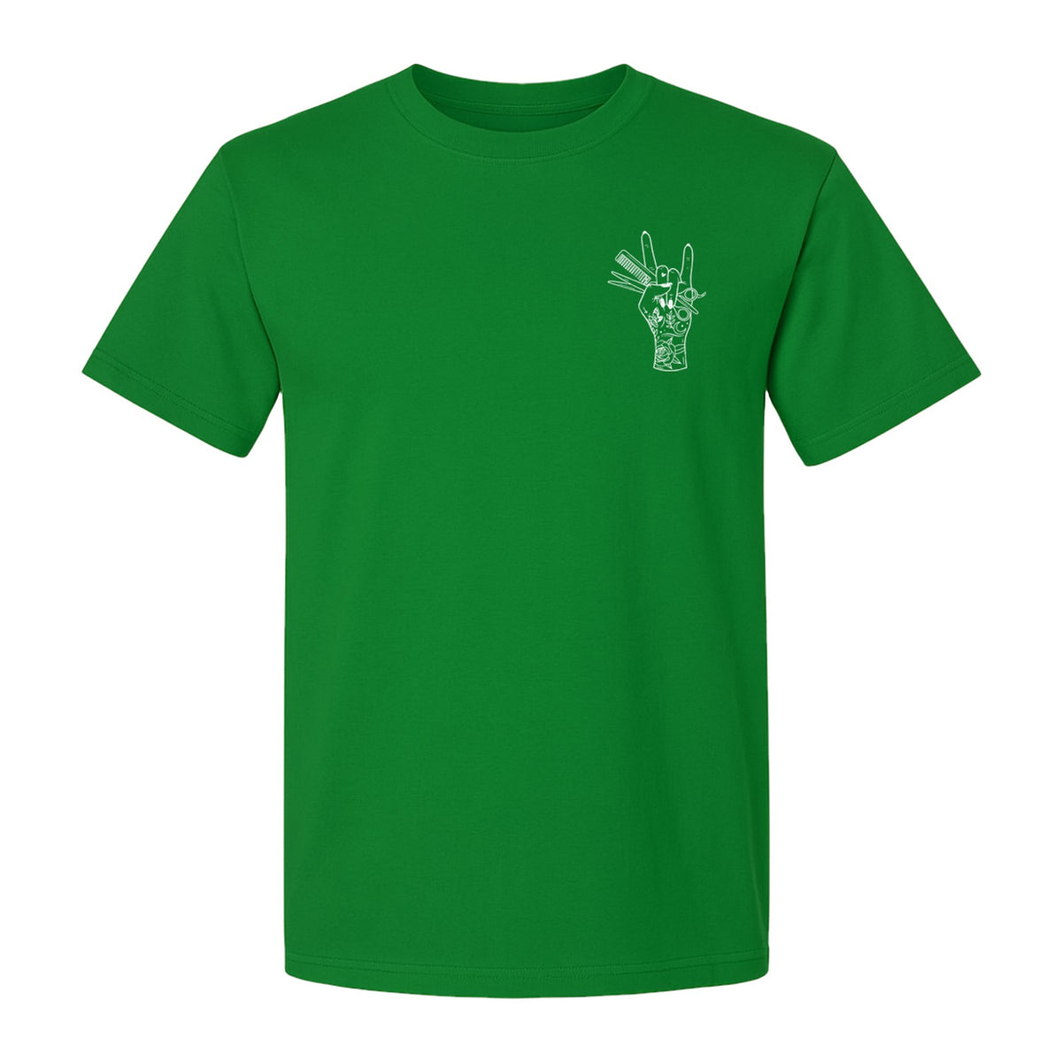 Hairstylist T-Shirt, Rock On Hand and Hair Tools Graphic for Hairdressers and Salon Pros