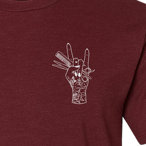 Hairstylist T-Shirt, Rock On Hand and Hair Tools Graphic for Hairdressers and Salon Pros