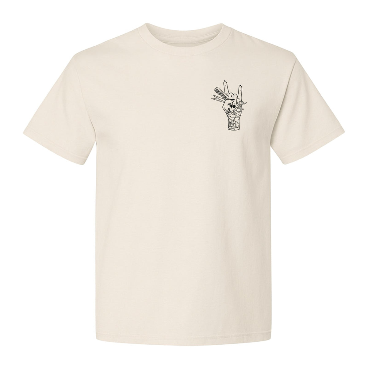 Hairstylist T-Shirt, Rock On Hand and Hair Tools Graphic for Hairdressers and Salon Pros