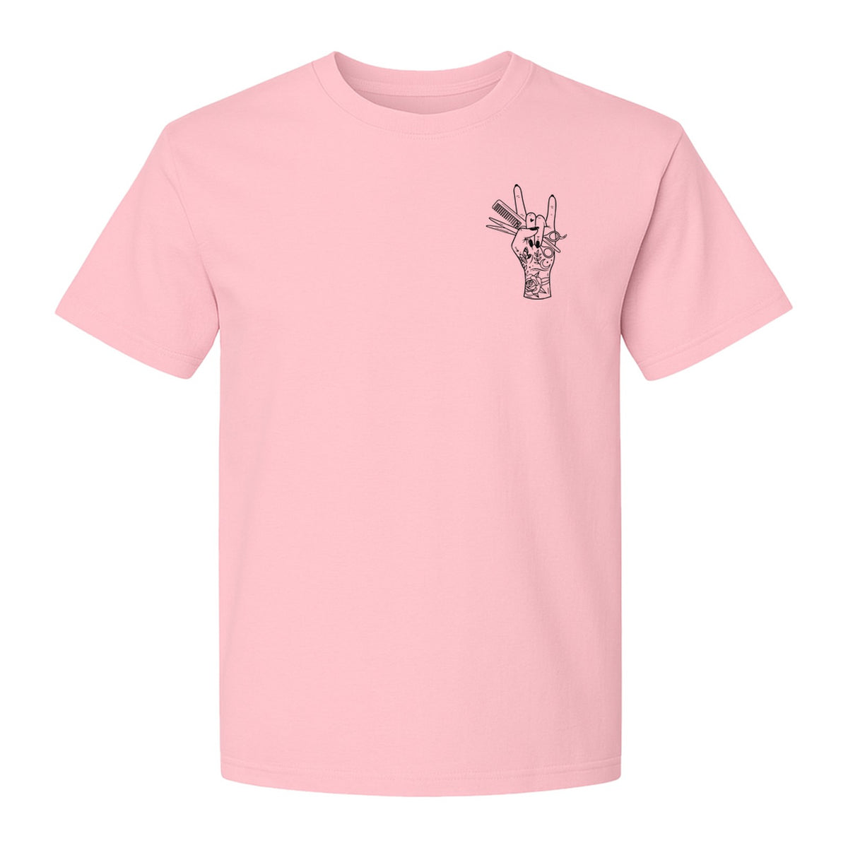 Hairstylist T-Shirt, Rock On Hand and Hair Tools Graphic for Hairdressers and Salon Pros
