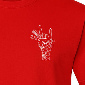 Hairstylist T-Shirt, Rock On Hand and Hair Tools Graphic for Hairdressers and Salon Pros