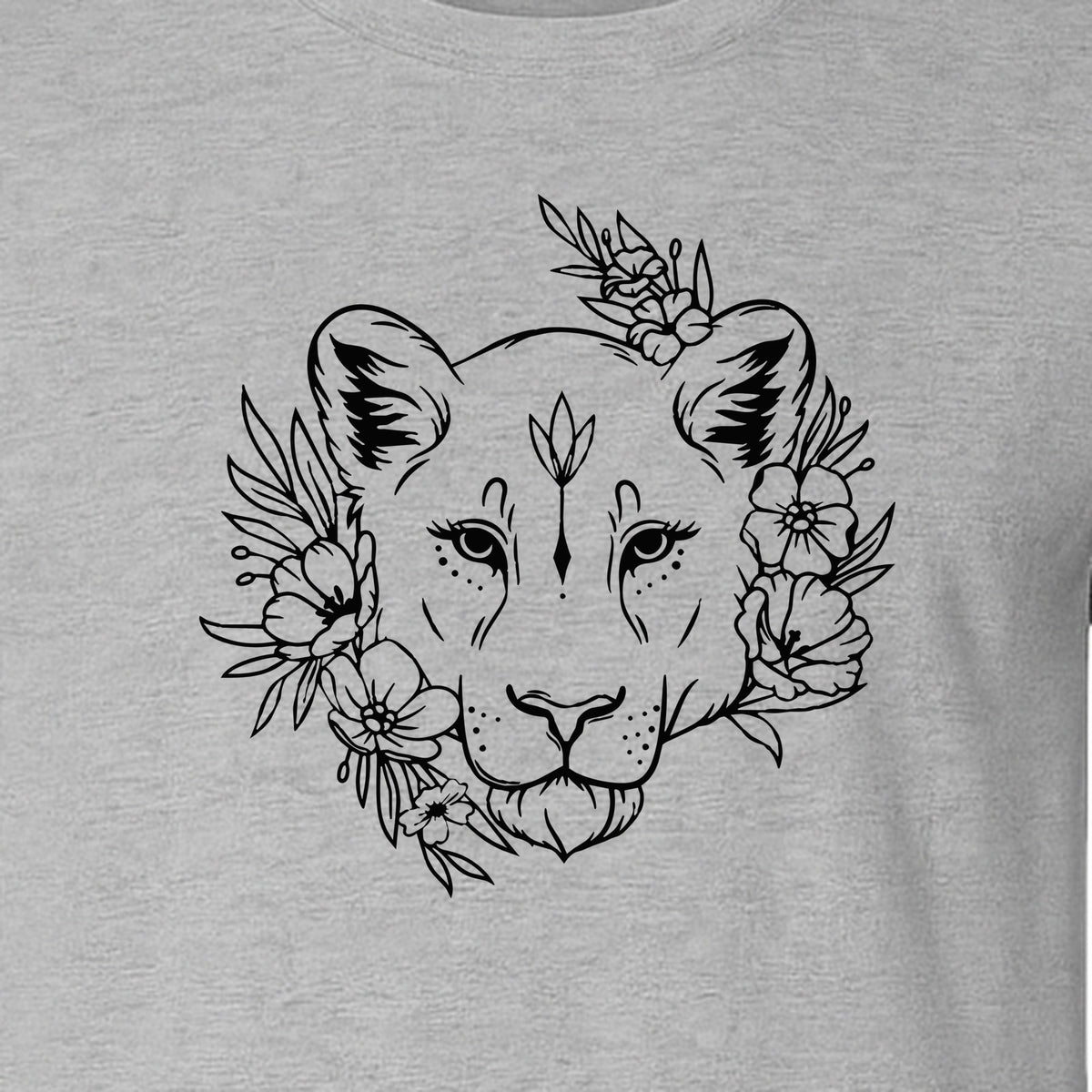 Lioness T-Shirt, Floral Botanical Big Cat Graphic for Animal and Nature Lovers