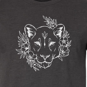 Lioness T-Shirt, Floral Botanical Big Cat Graphic for Animal and Nature Lovers