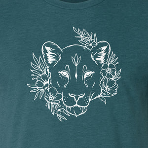 Lioness T-Shirt, Floral Botanical Big Cat Graphic for Animal and Nature Lovers