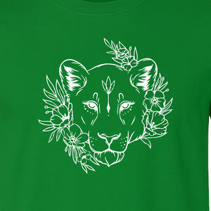 Lioness T-Shirt, Floral Botanical Big Cat Graphic for Animal and Nature Lovers