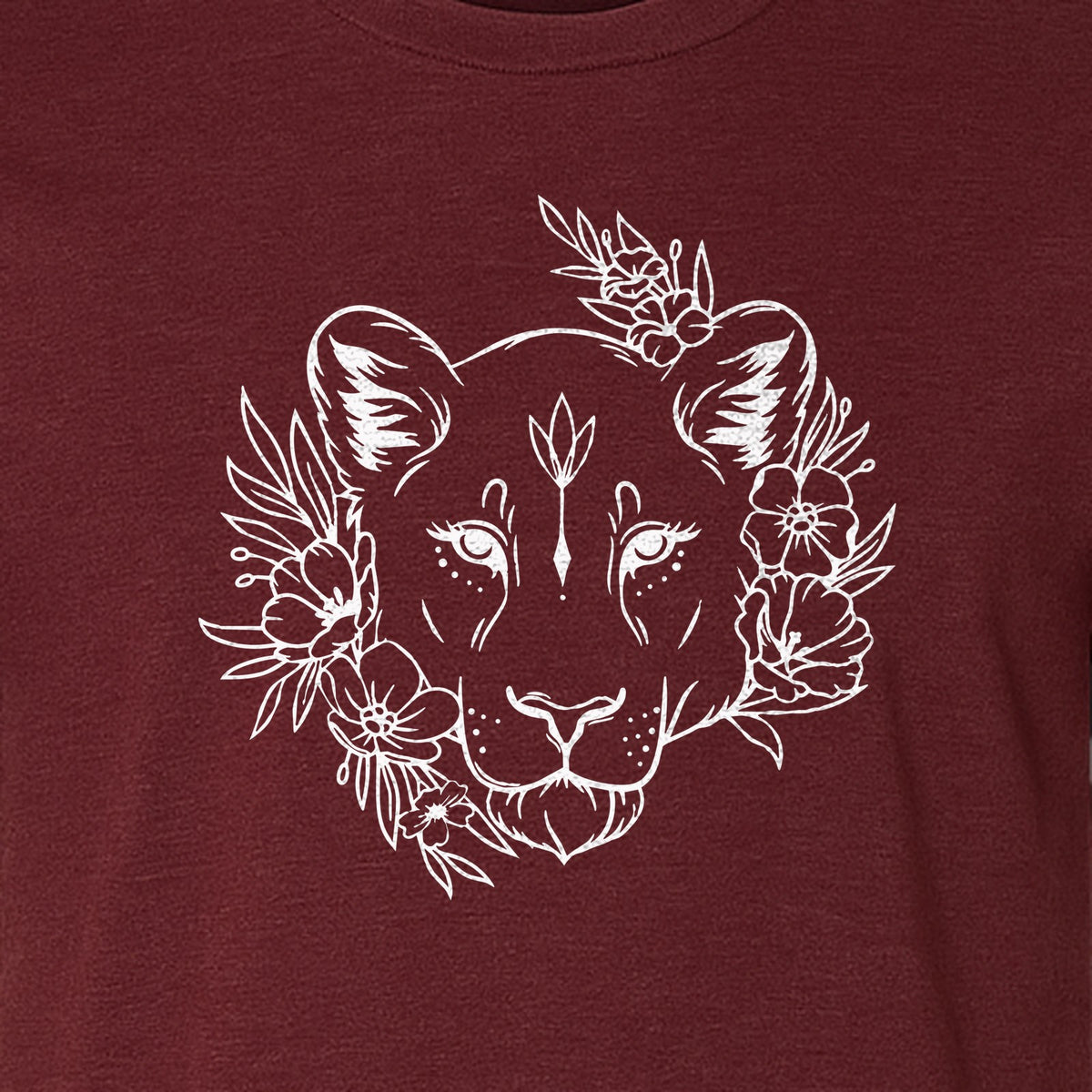 Lioness T-Shirt, Floral Botanical Big Cat Graphic for Animal and Nature Lovers