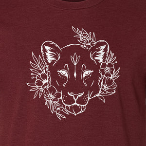 Lioness T-Shirt, Floral Botanical Big Cat Graphic for Animal and Nature Lovers