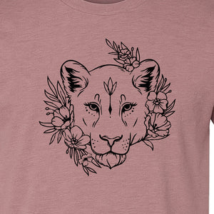 Lioness T-Shirt, Floral Botanical Big Cat Graphic for Animal and Nature Lovers