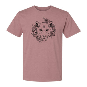 Lioness T-Shirt, Floral Botanical Big Cat Graphic for Animal and Nature Lovers