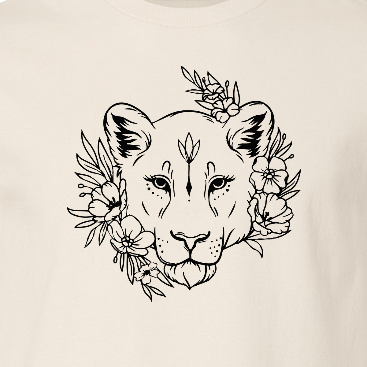 Lioness T-Shirt, Floral Botanical Big Cat Graphic for Animal and Nature Lovers