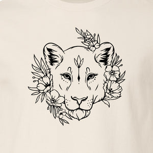 Lioness T-Shirt, Floral Botanical Big Cat Graphic for Animal and Nature Lovers