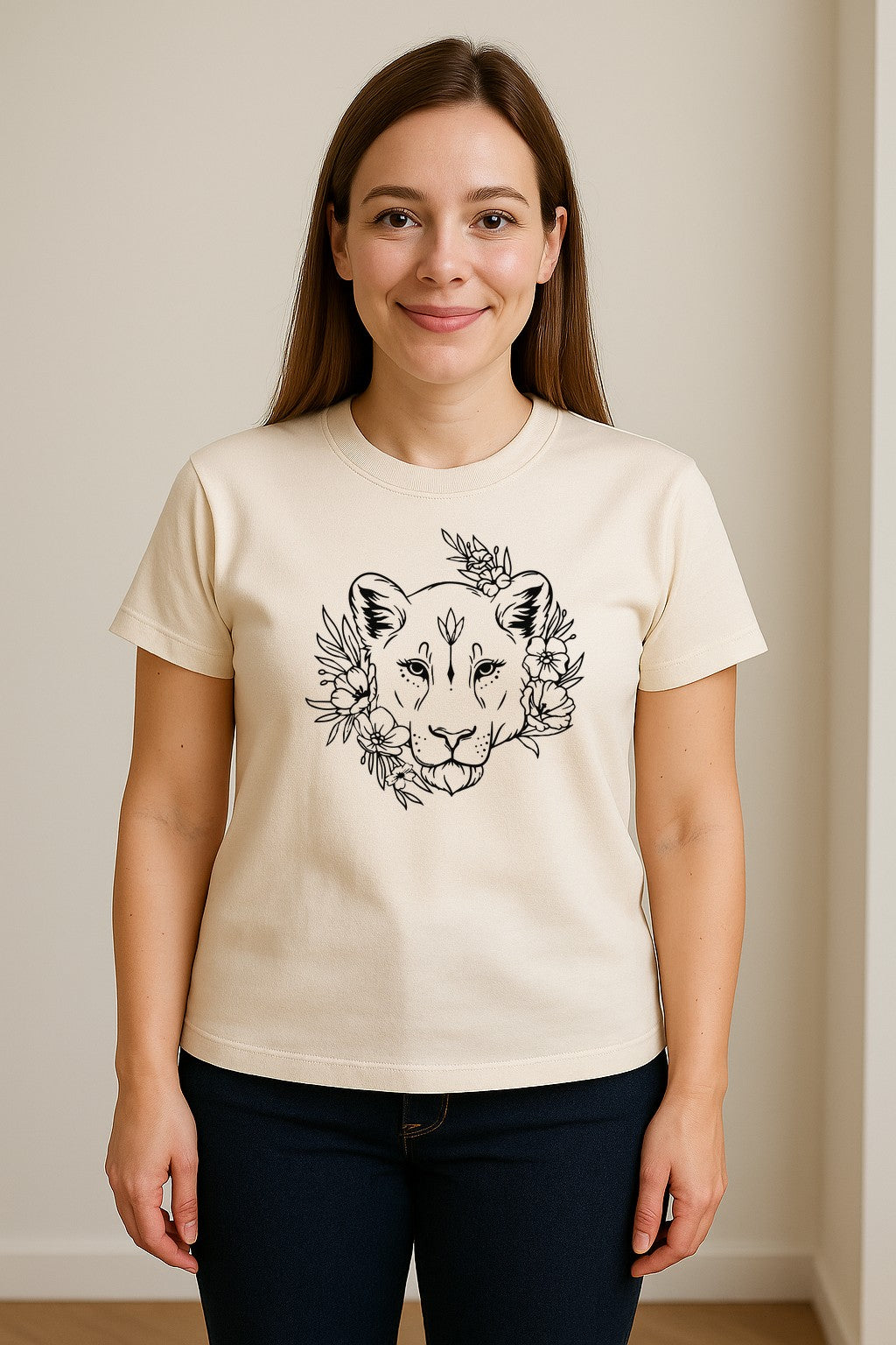Lioness T-Shirt, Floral Botanical Big Cat Graphic for Animal and Nature Lovers