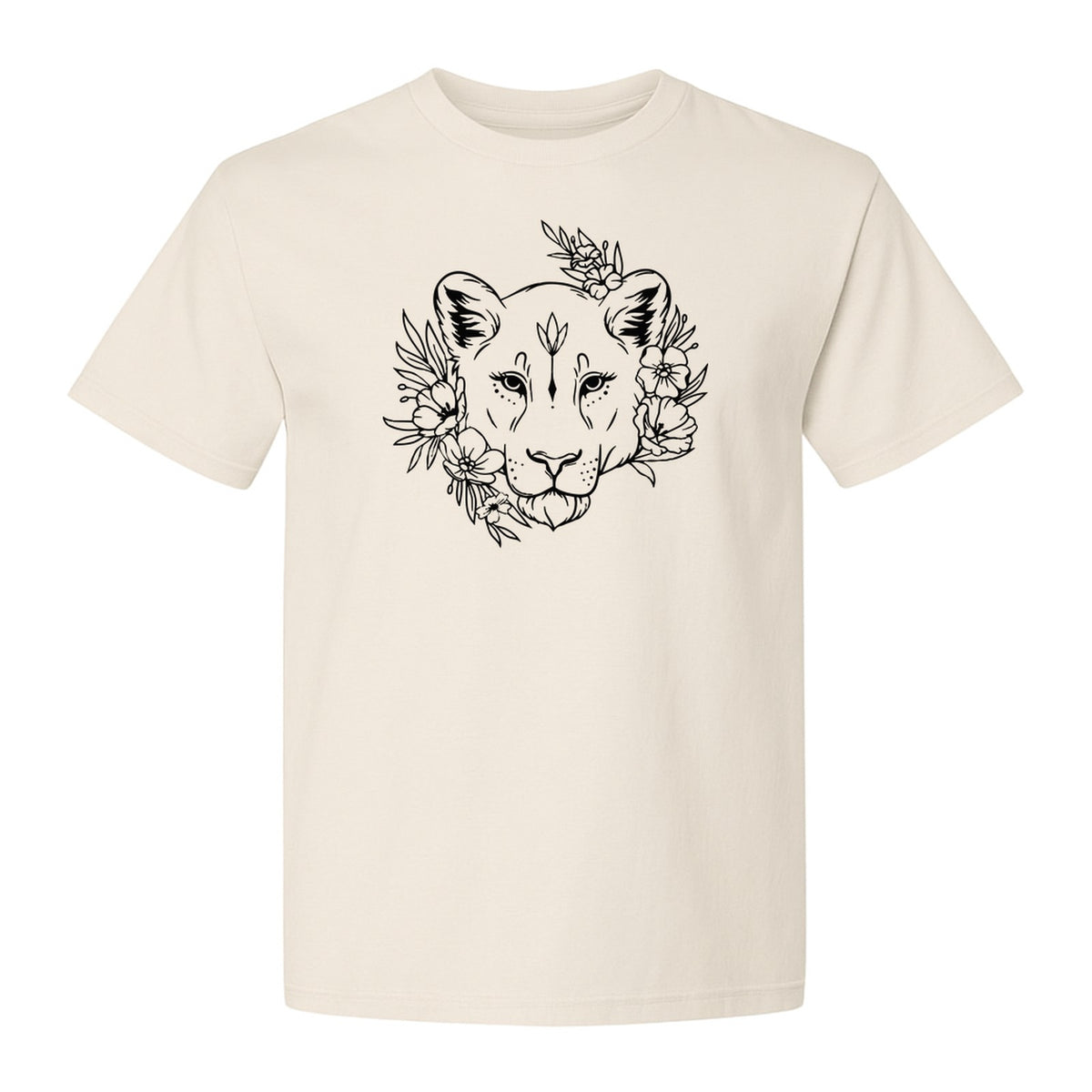 Lioness T-Shirt, Floral Botanical Big Cat Graphic for Animal and Nature Lovers