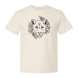 Lioness T-Shirt, Floral Botanical Big Cat Graphic for Animal and Nature Lovers