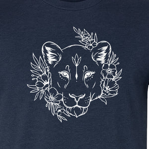 Lioness T-Shirt, Floral Botanical Big Cat Graphic for Animal and Nature Lovers