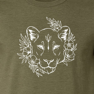 Lioness T-Shirt, Floral Botanical Big Cat Graphic for Animal and Nature Lovers
