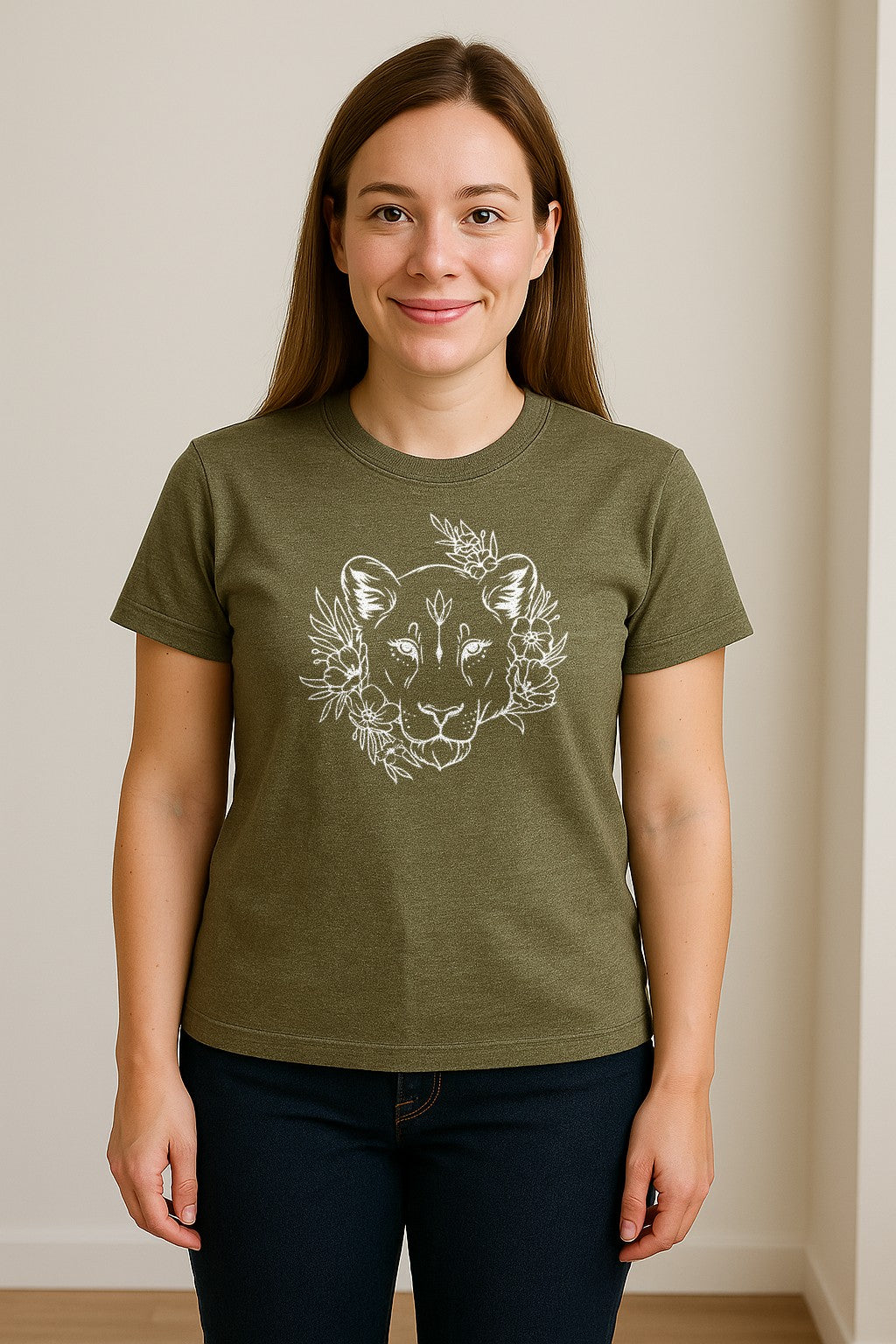 Lioness T-Shirt, Floral Botanical Big Cat Graphic for Animal and Nature Lovers