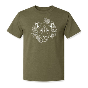 Lioness T-Shirt, Floral Botanical Big Cat Graphic for Animal and Nature Lovers