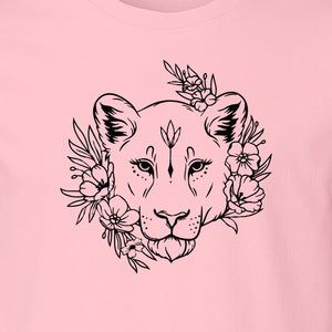 Lioness T-Shirt, Floral Botanical Big Cat Graphic for Animal and Nature Lovers