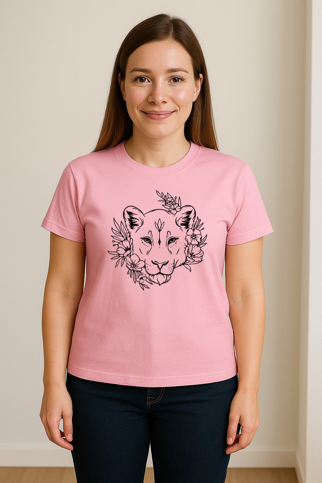Lioness T-Shirt, Floral Botanical Big Cat Graphic for Animal and Nature Lovers