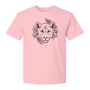 Lioness T-Shirt, Floral Botanical Big Cat Graphic for Animal and Nature Lovers