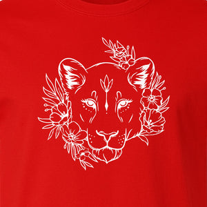 Lioness T-Shirt, Floral Botanical Big Cat Graphic for Animal and Nature Lovers