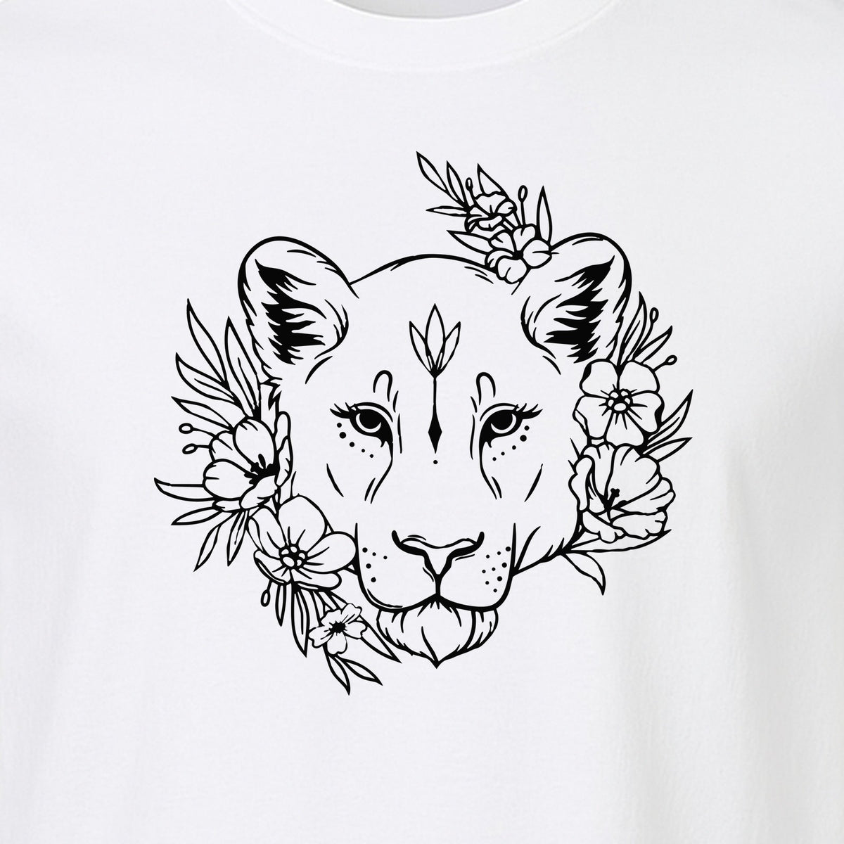Lioness T-Shirt, Floral Botanical Big Cat Graphic for Animal and Nature Lovers