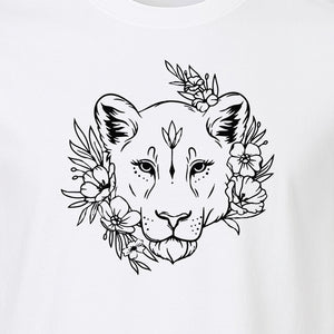 Lioness T-Shirt, Floral Botanical Big Cat Graphic for Animal and Nature Lovers