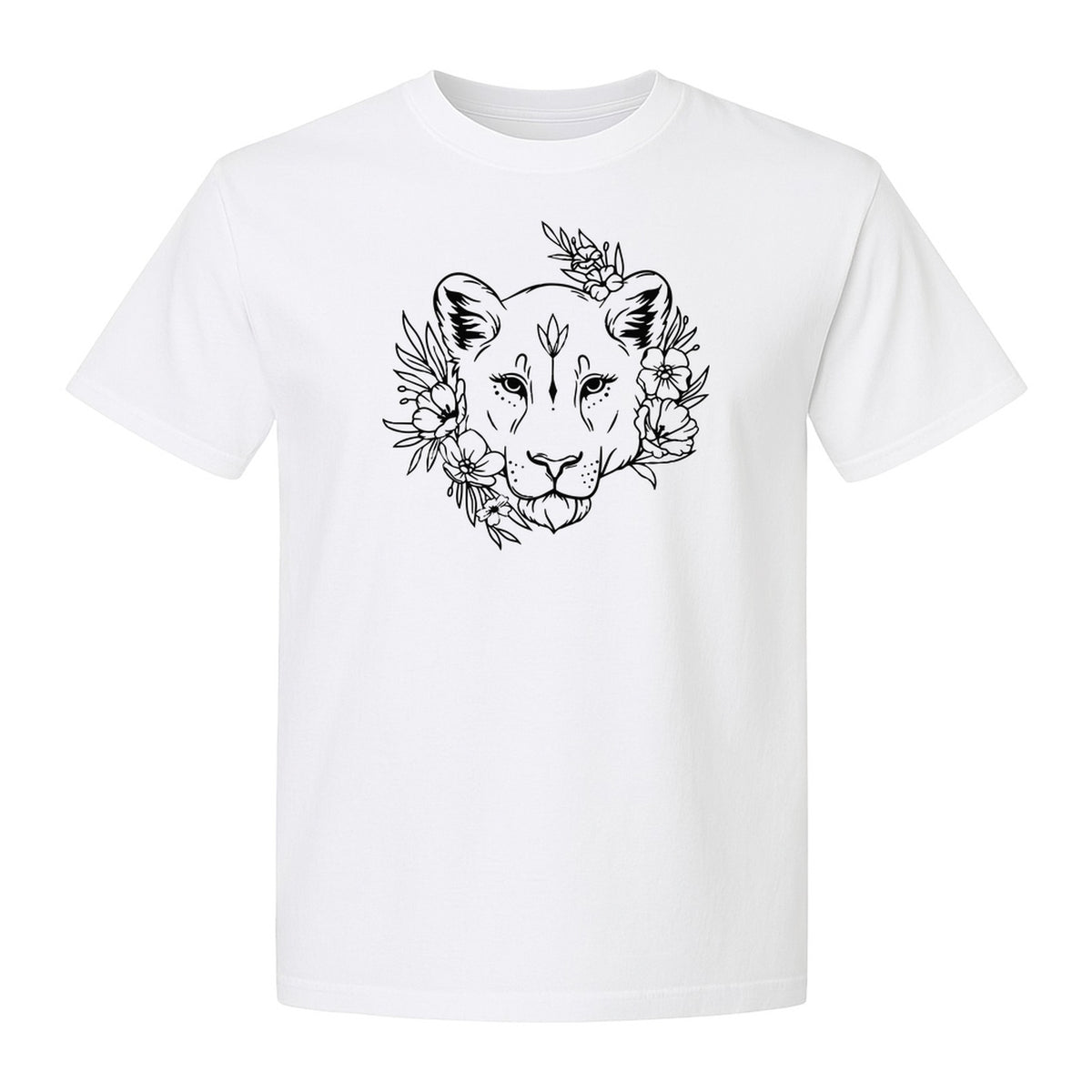 Lioness T-Shirt, Floral Botanical Big Cat Graphic for Animal and Nature Lovers