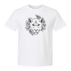 Lioness T-Shirt, Floral Botanical Big Cat Graphic for Animal and Nature Lovers