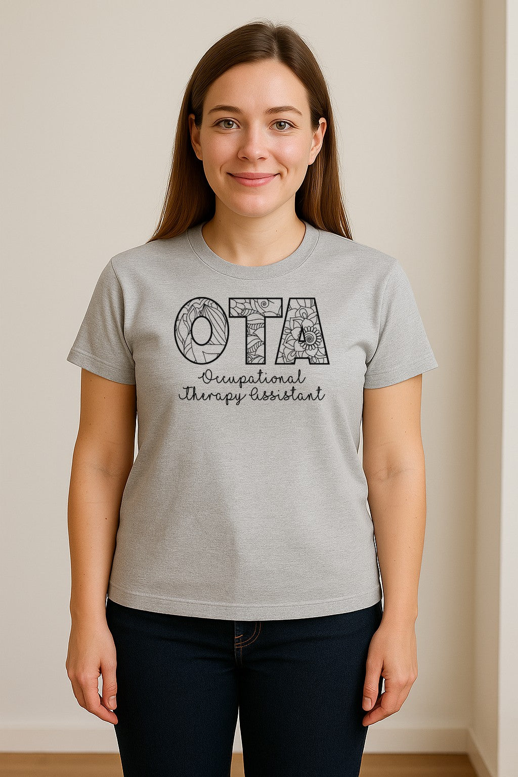 OTA T-Shirt, Occupational Therapy Assistant Floral Letter Design for Pediatric and Healthcare Workers