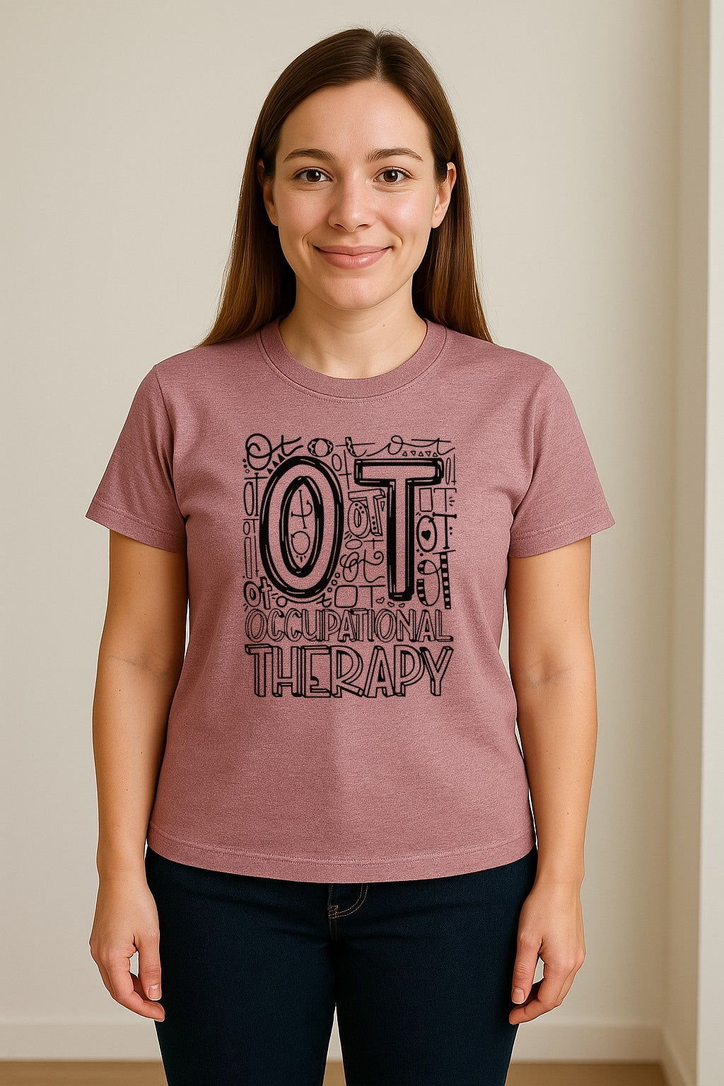 Occupational Therapist T-Shirt, OT Doodle Letter Design for Pediatric Clinicians and Therapy Students