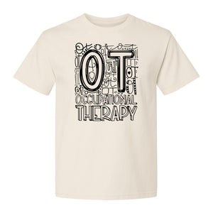Occupational Therapist T-Shirt, OT Doodle Letter Design for Pediatric Clinicians and Therapy Students