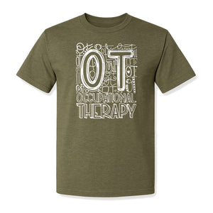 Occupational Therapist T-Shirt, OT Doodle Letter Design for Pediatric Clinicians and Therapy Students