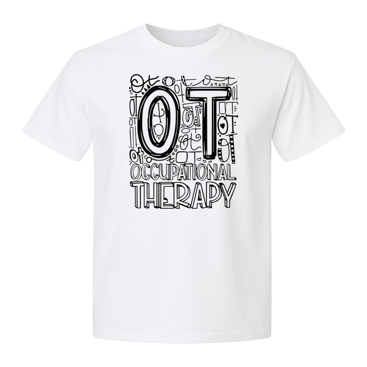 Occupational Therapist T-Shirt, OT Doodle Letter Design for Pediatric Clinicians and Therapy Students