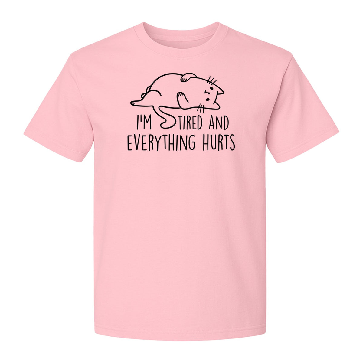 Funny Cat T-Shirt, I'm Tired and Everything Hurts Graphic for Workout Humor