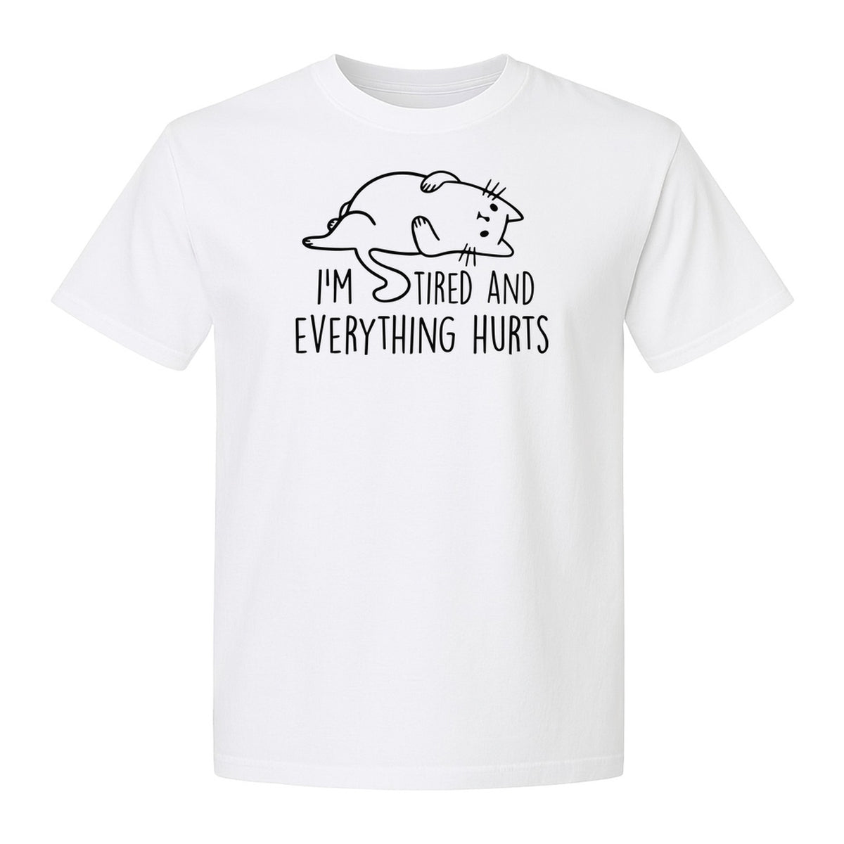 Funny Cat T-Shirt, I'm Tired and Everything Hurts Graphic for Workout Humor