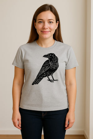 Crow T-Shirt, Detailed Raven Line Drawing for Bird Lovers, Ornithology Fans and Nature Gifts